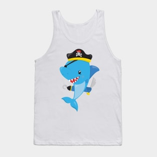 Pirate Shark, Cute Shark, Little Shark, Blue Shark Tank Top